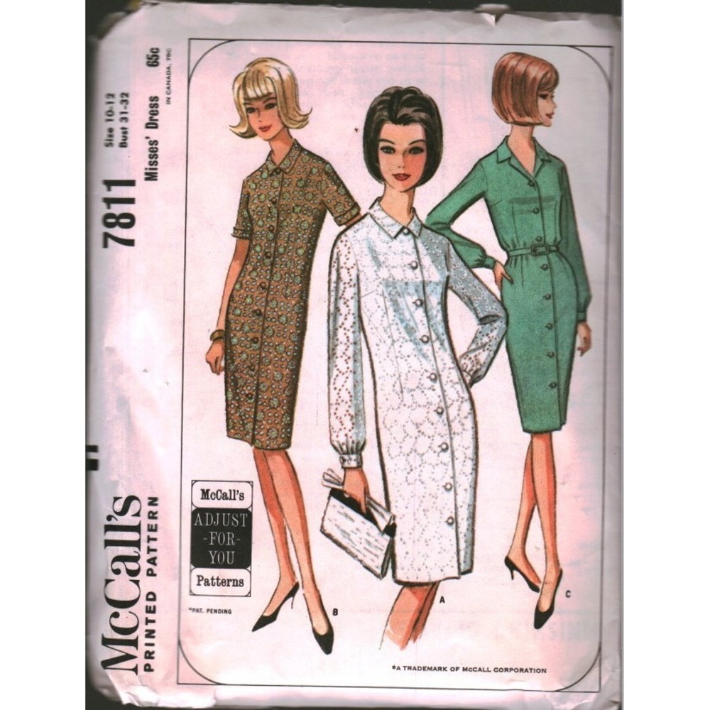Vintage 1965 McCall's 7811 Misses Dress Sewing Pattern Size 10-12 Bust 31-32